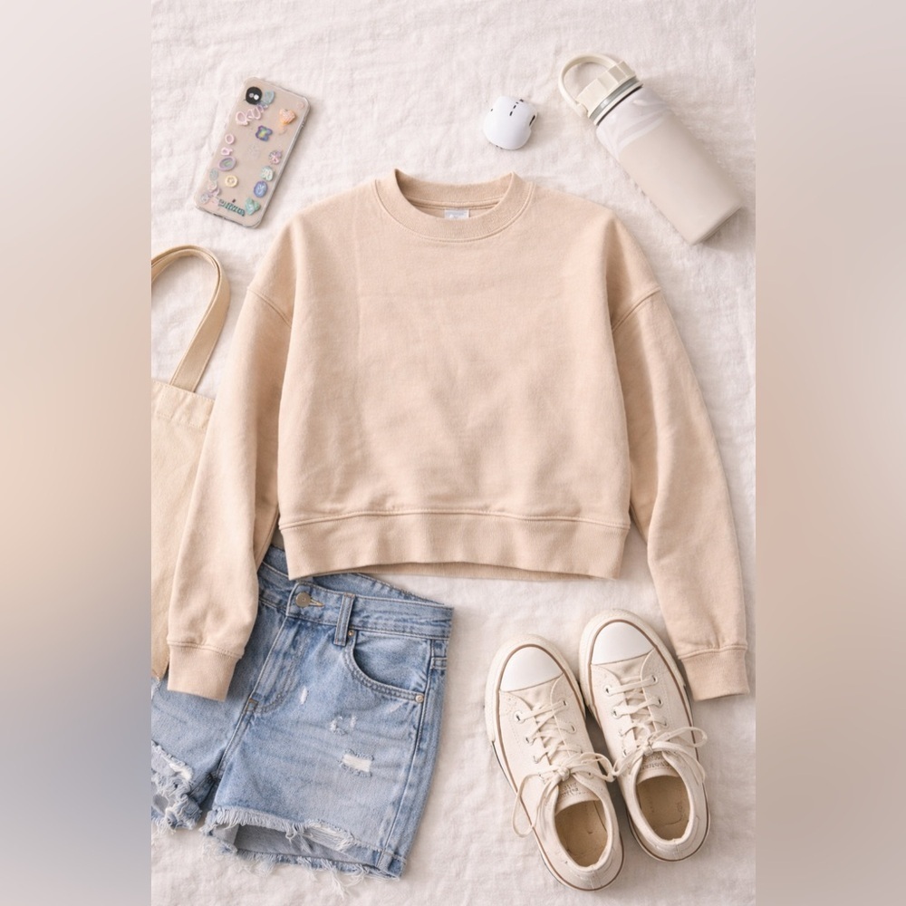 Girlfriend Collective Cropped Sweatshirt – Neutral Beige - Sz M